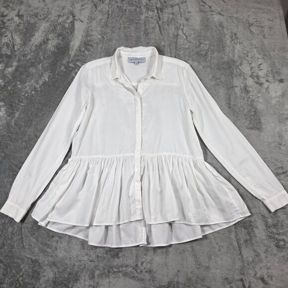 Tuckernuck Shirt Womens Small White Button Front Peplum Hi Lo Hem Tunic Preppy - Picture 1 of 7